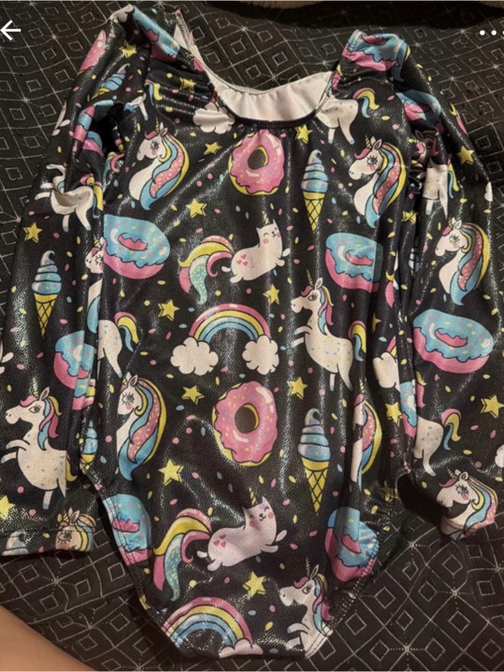Girls Unicorn & Donut Print Black Long-Sleeve Top